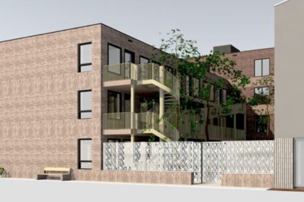 Art impressie van het nieuwe woongebouw aan het Holenkwartier