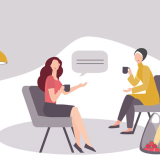 Illustratie van twee vrouwen die aan het praten zijn